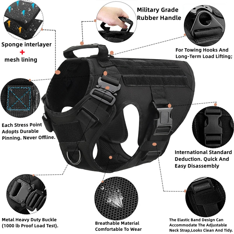 K9 Tactical Military Dog Harness & Leash Set - Designed for Active Dogs